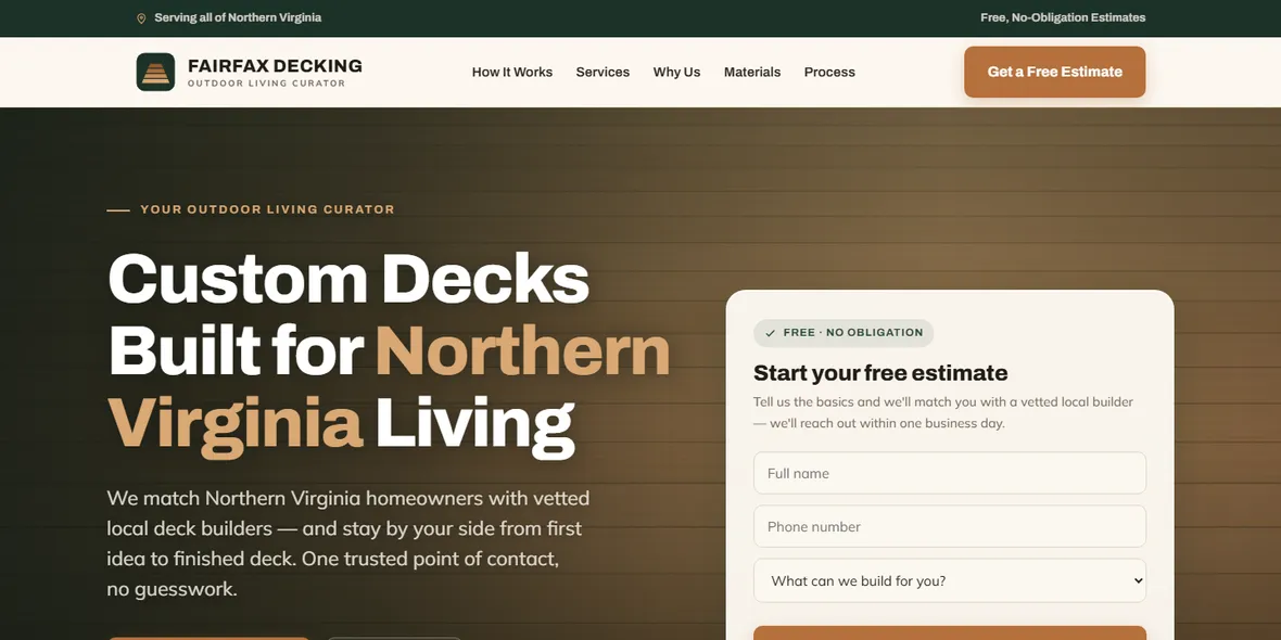 Fairfax Decking website homepage