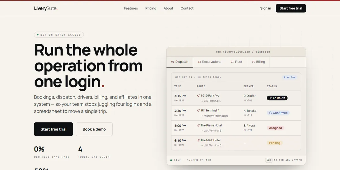 LiverySuite booking and dispatch web app